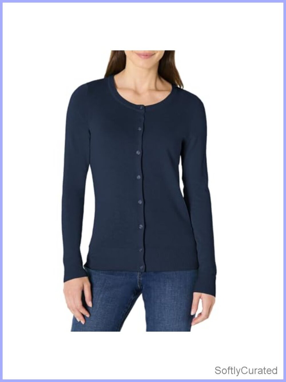 Lightweight Cotton Blend Crewneck Cardigan Button Front Long Sleeve Sweater
